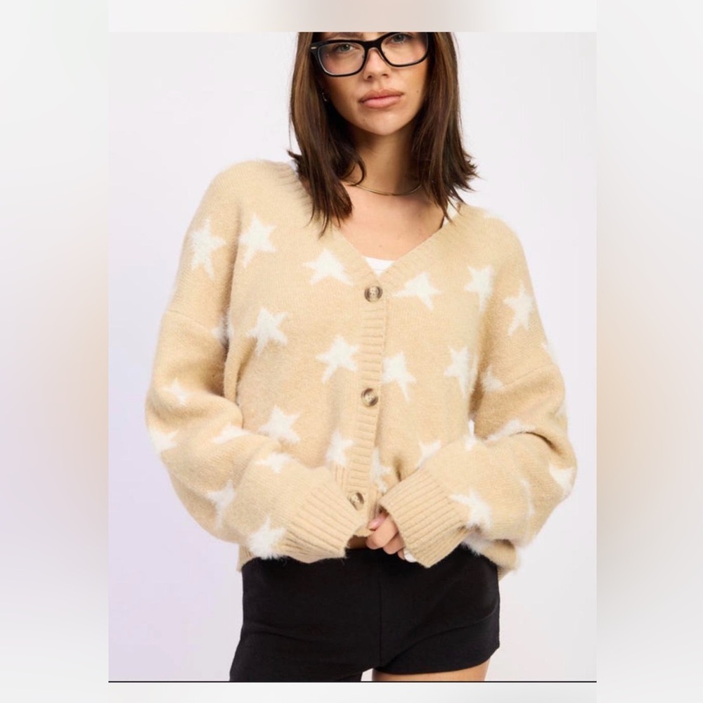 Altar'd State Beige and Cream Star Cardigan
